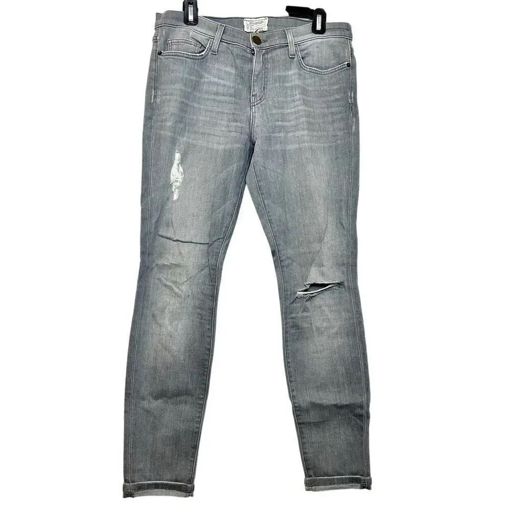 Current Elliot Fade Destroy Ankle Skinny Cheville Distressed Jeans Gray Size 31
